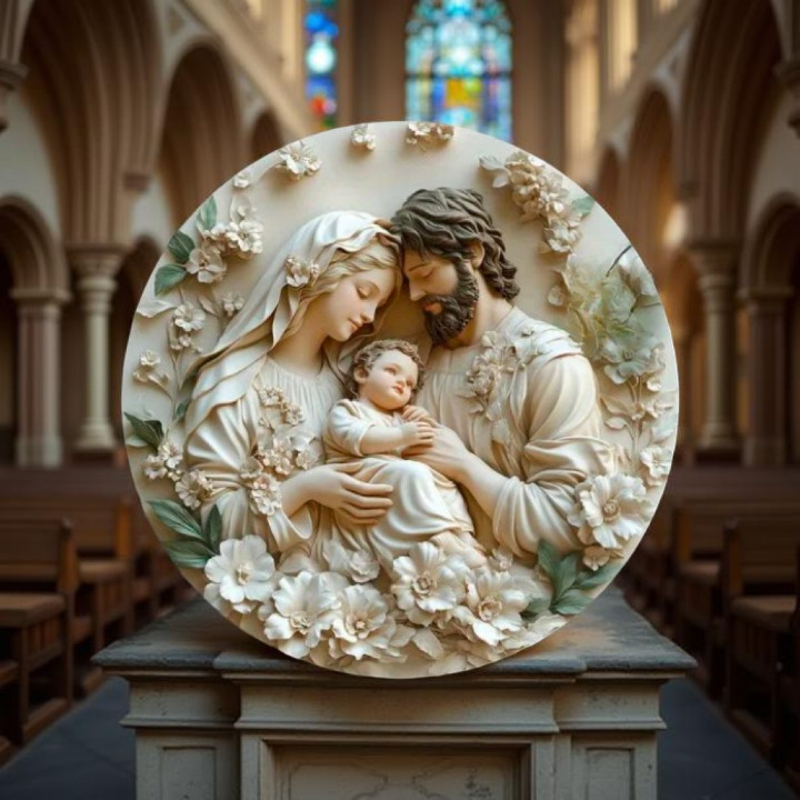 Catholic Decoration Holy Family of Peace with White Flowers