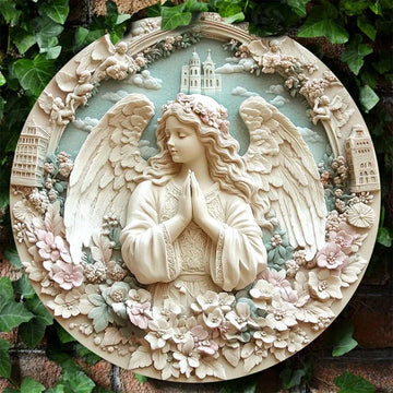 Catholic Decoration Relief Angel with Flowers and Cathedral