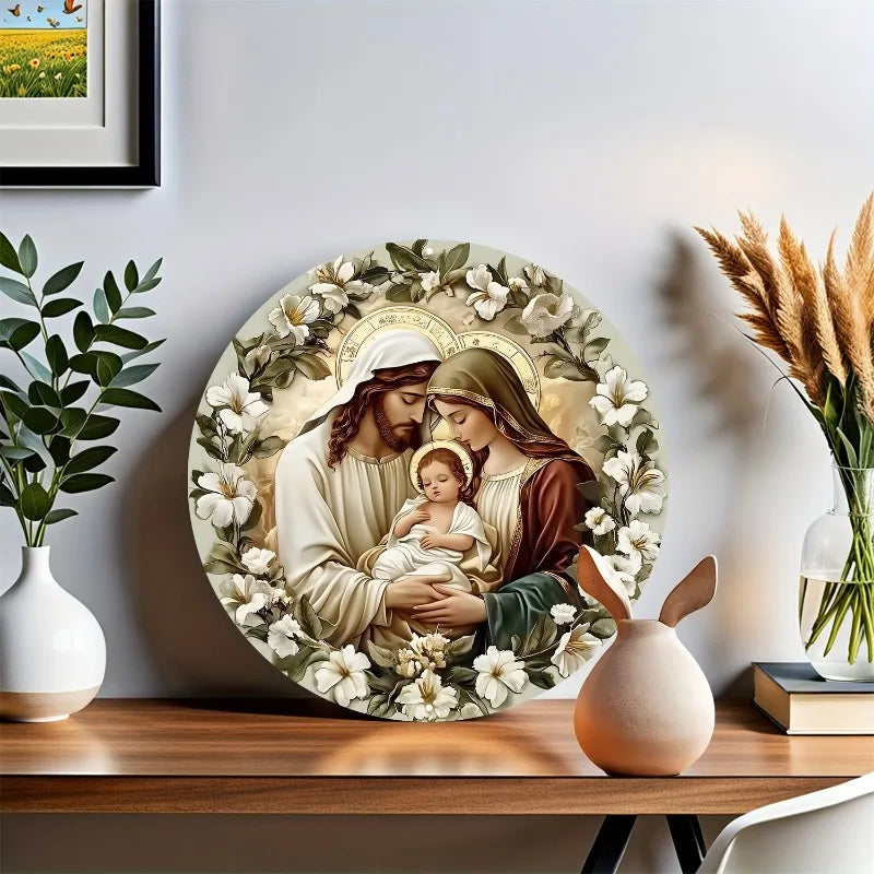 Catholic Decoration Sacred Family with White Flower Frame