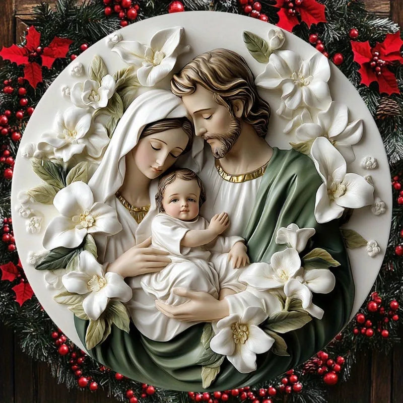 Divine Holy Family Catholic Decoration with Flowers